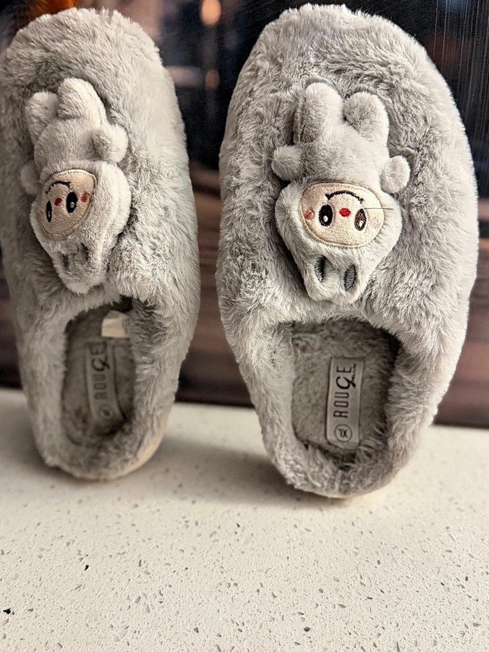 ROUGE Plush Animal Slippers in Gray